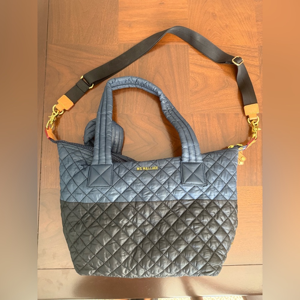 MZ Wallace Quilted Tote in Black and Navy, with Crossbody Strap *Like New*